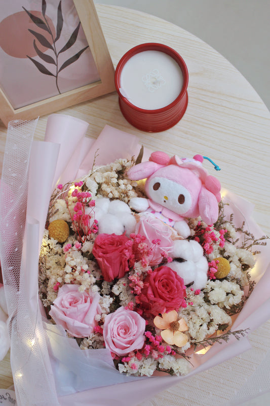 保鮮乾花系列-Melody粉紅玫瑰手抱50cm高大花束