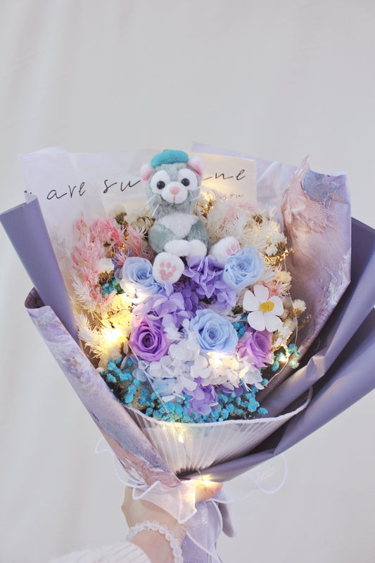 保鮮乾花系列-Gelatoni紫玫瑰手抱50cm大花束