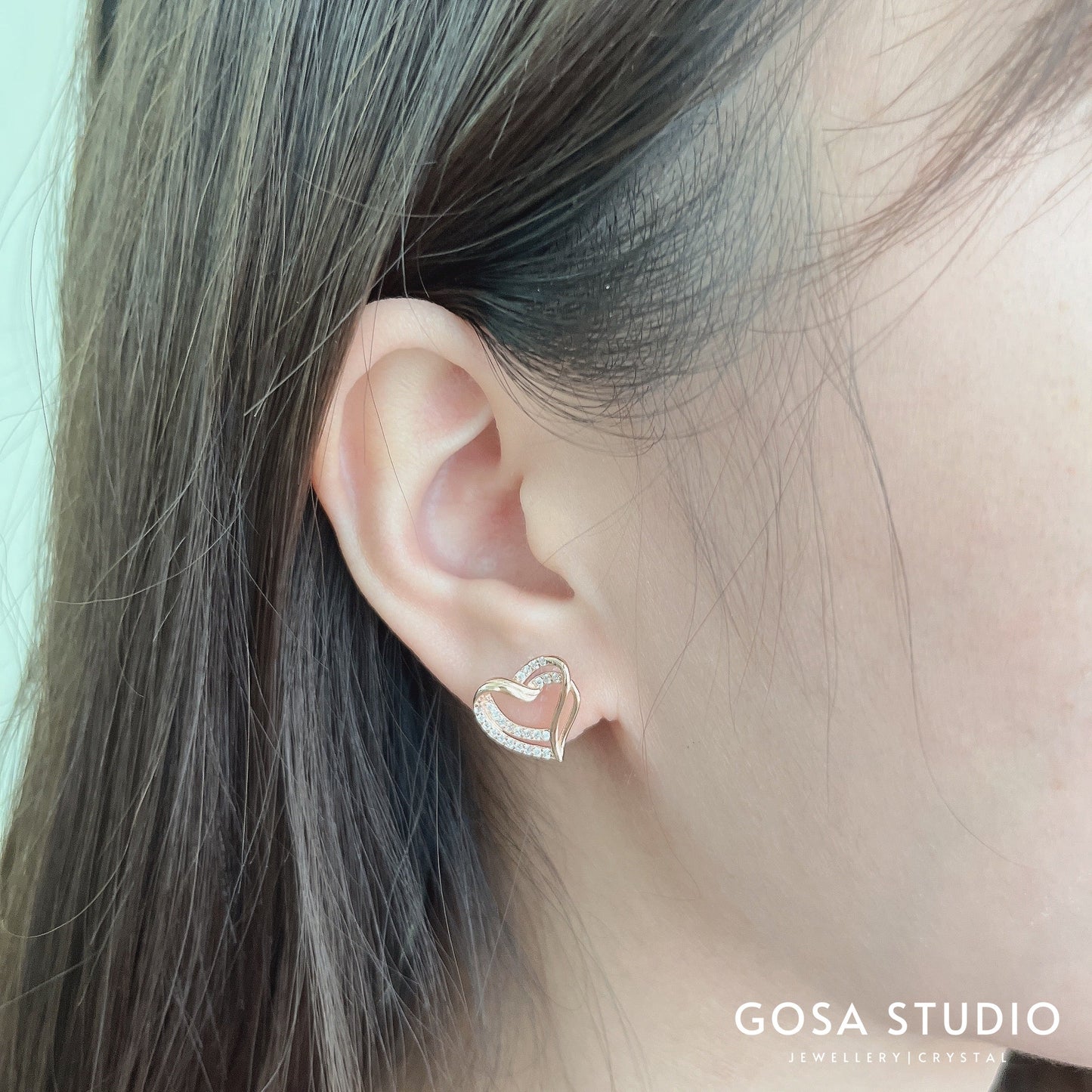 GE013 925純銀18K金 雙心耳環