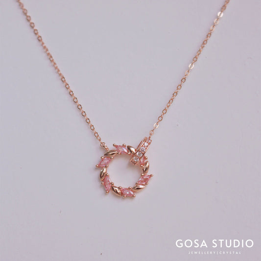 GN011 18K金 粉紅花環項鍊