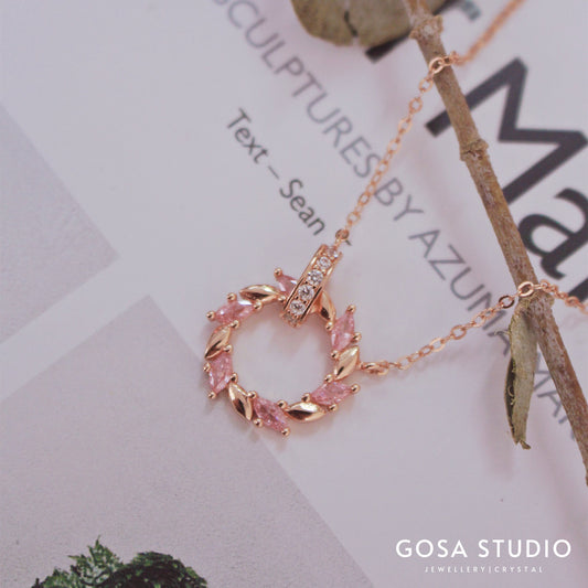 GN011 18K金 粉紅花環項鍊