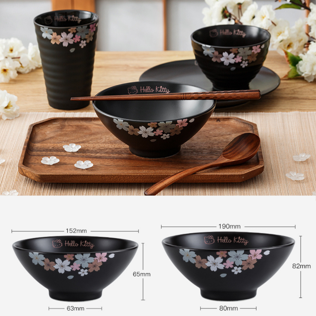 【正貨保證】HelloKitty黑色櫻花陶瓷碗碟套裝
