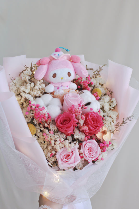 保鮮乾花系列-Melody粉紅玫瑰手抱50cm高大花束