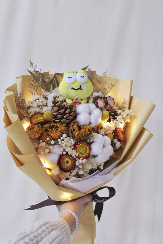 保鮮乾花系列-Keroppi向日葵橙色手抱50cm大花束