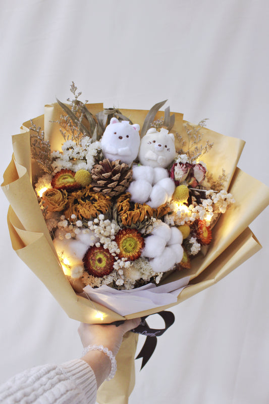 保鮮乾花系列-角落生物向日葵橙色手抱50cm大花束