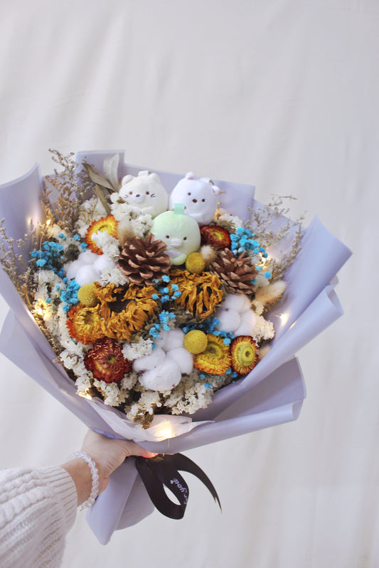 保鮮乾花系列-角落生物向日葵紫色手抱50cm大花束