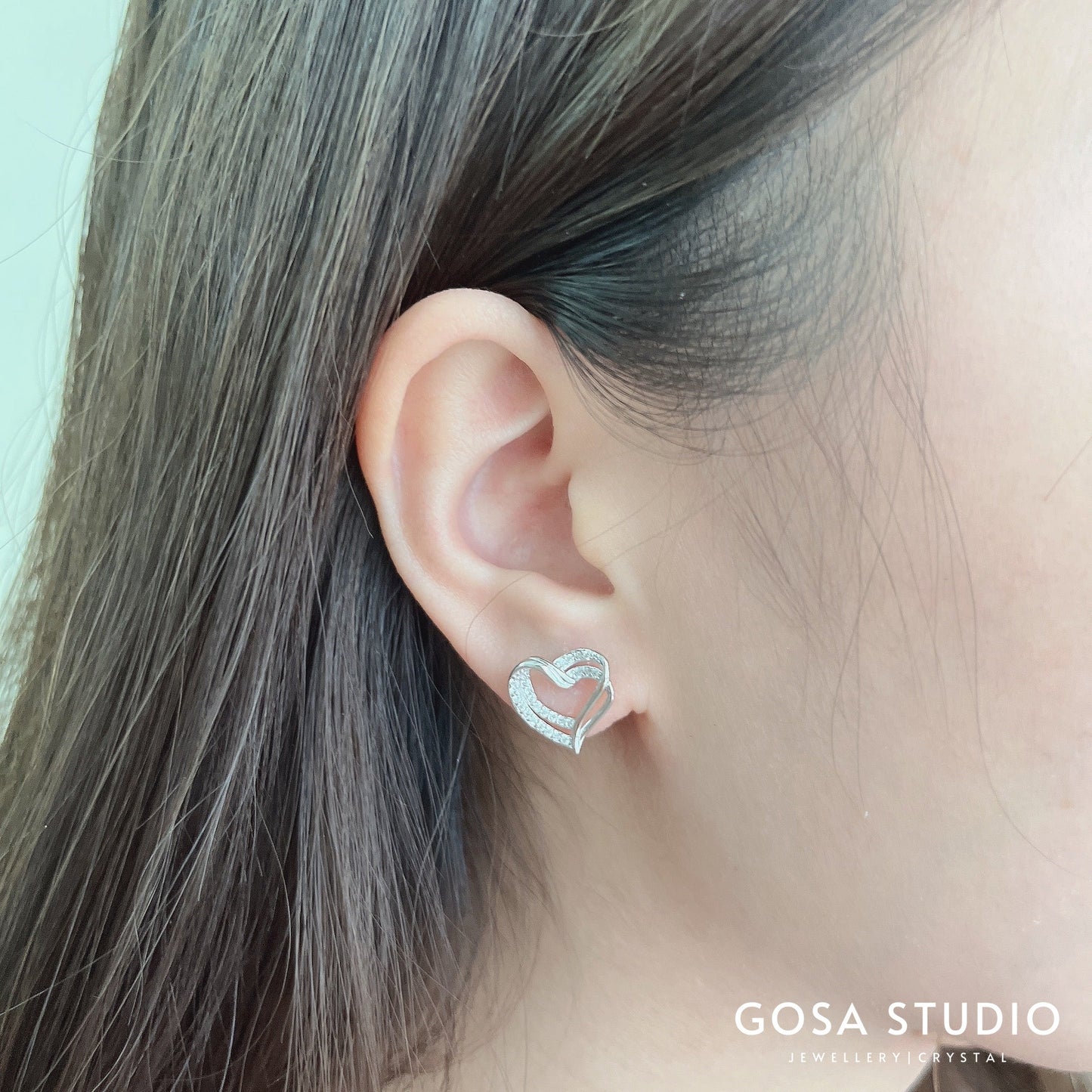 GE013 925純銀18K金 雙心耳環